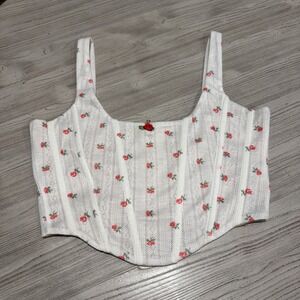 WITH JEAN Cindy Corset White Red Pointelle MEDIUM Y2K Cropped Tank Top RSP $189
